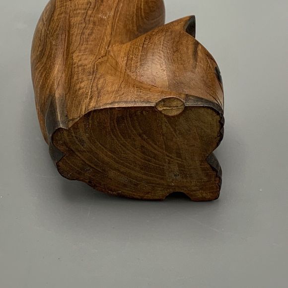 Cute Arched Back Brown Cat Hand Carved Solid Piece of Wood Halloween 6.5 in Tall - Picture 8 of 10